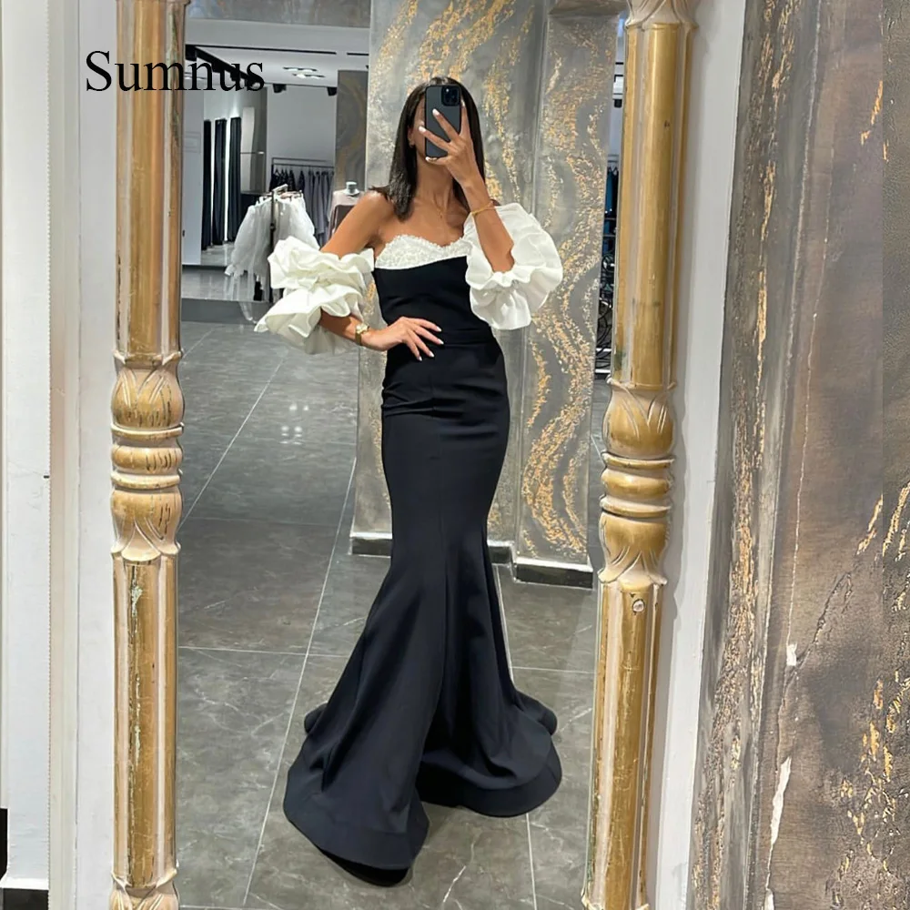 sumnus black mermaid evening dresses white
