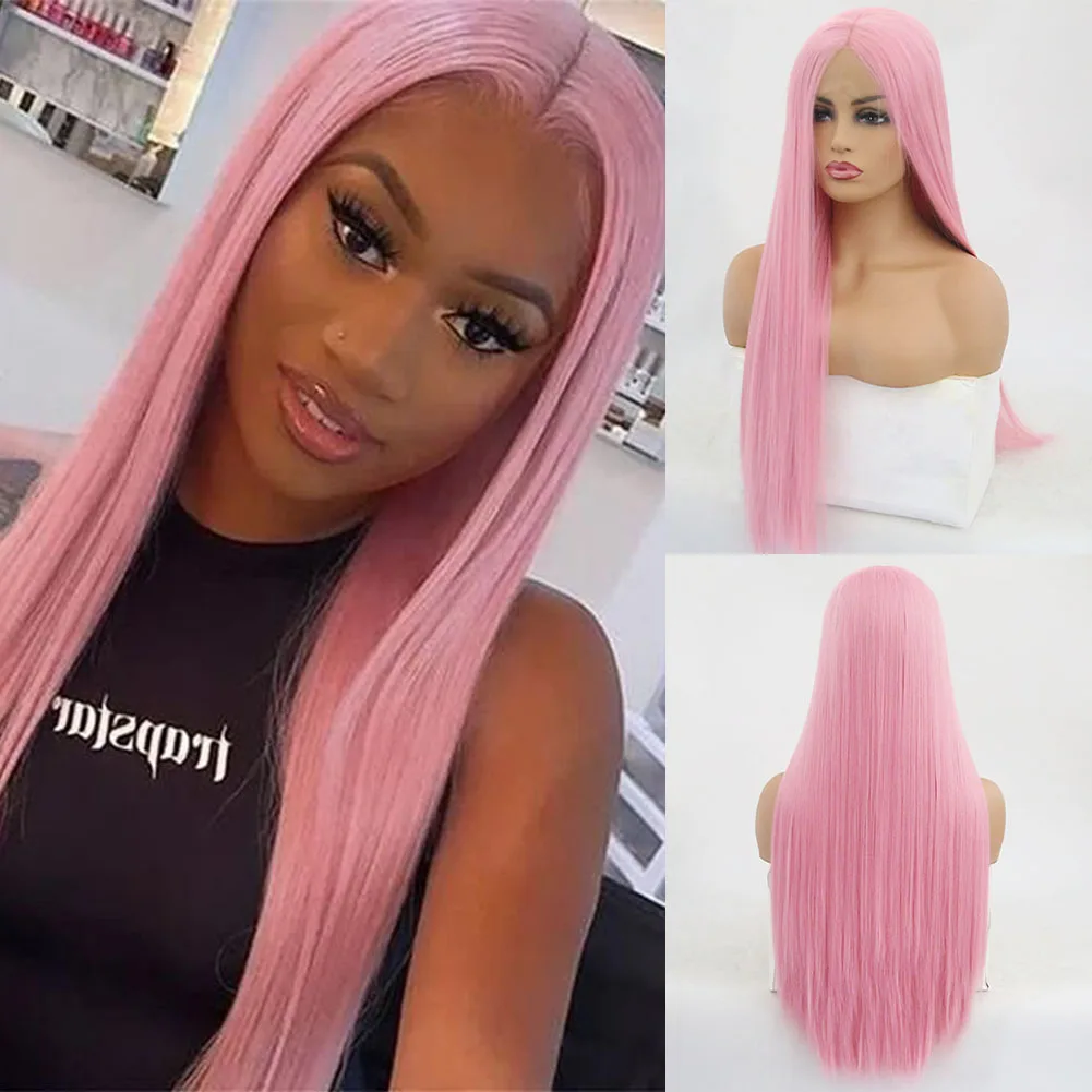 rongduoyi synthetic wig natural hairline pink